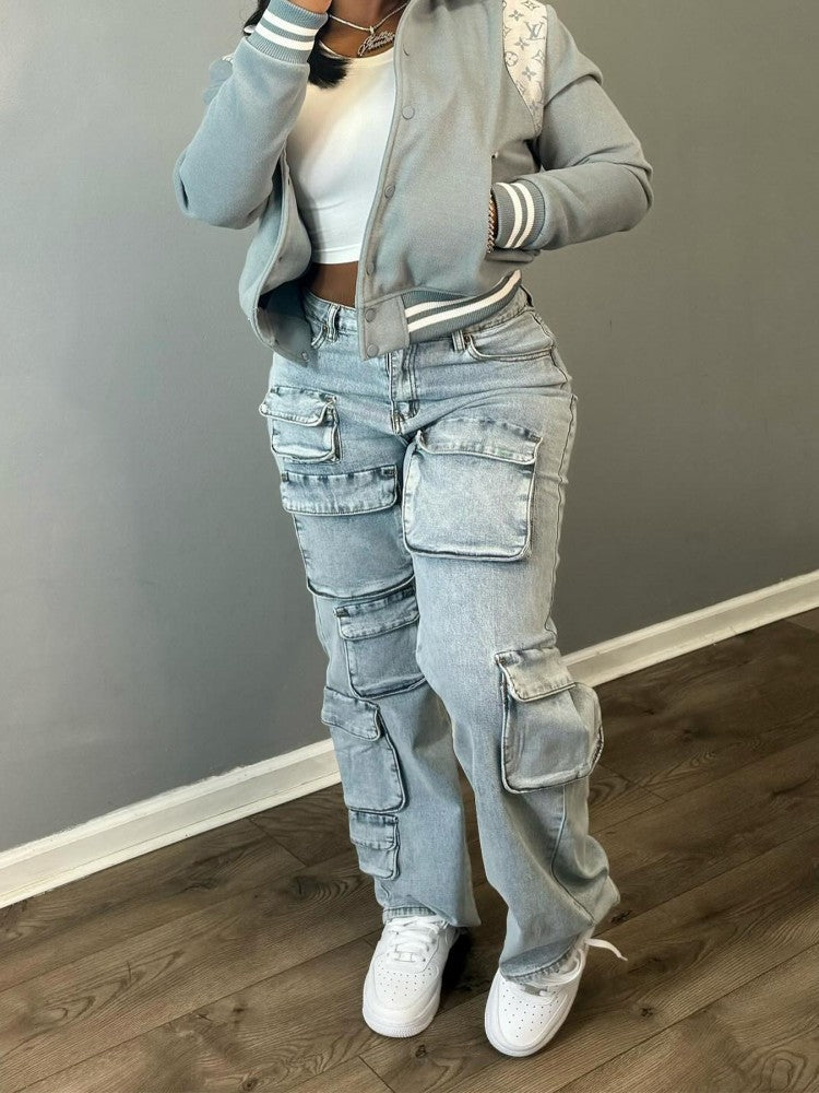 Straight Cargo Multi Pocket Jeans