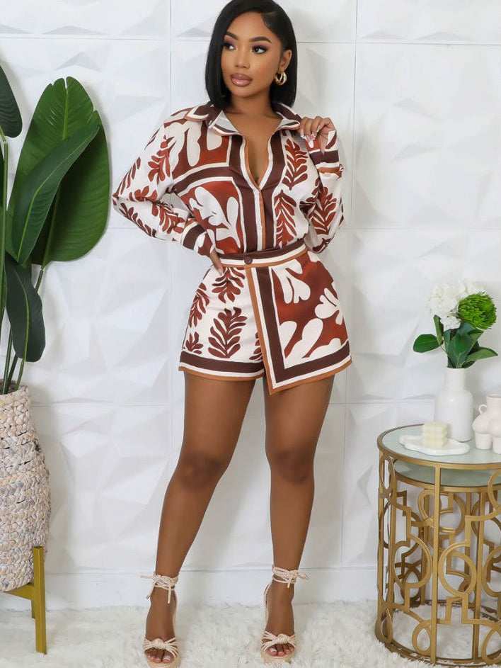 Contrast Color Print Shirt Short Sets