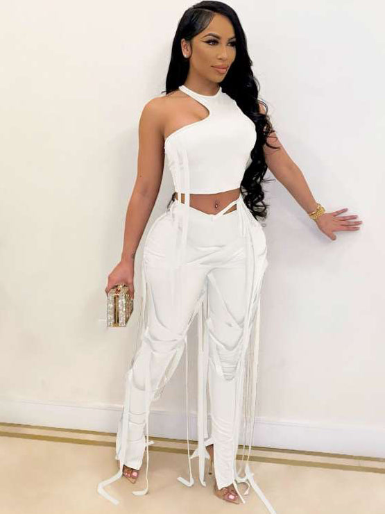 Irregular Tie-wrap Cropped Tank Pant Sets