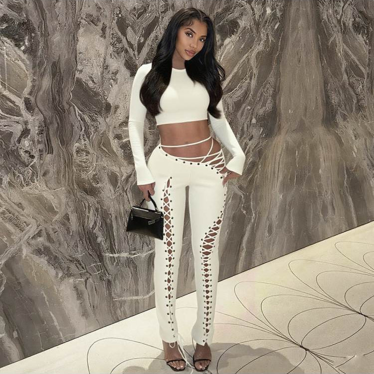 Bodycon Cropped Irregular Tie-wrap Pant Sets