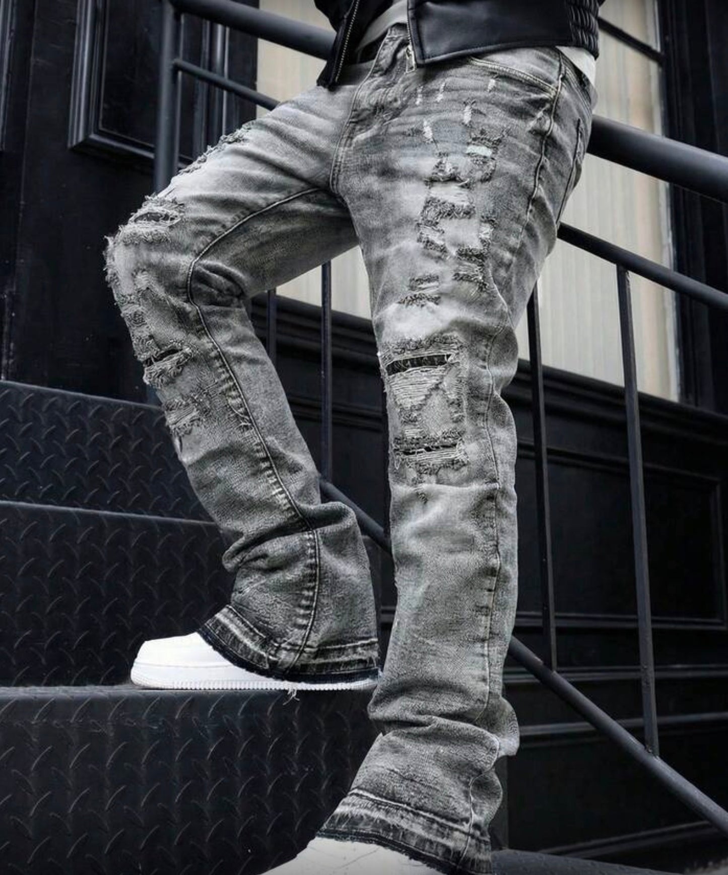 Men tight fitting ash grey jeans pants