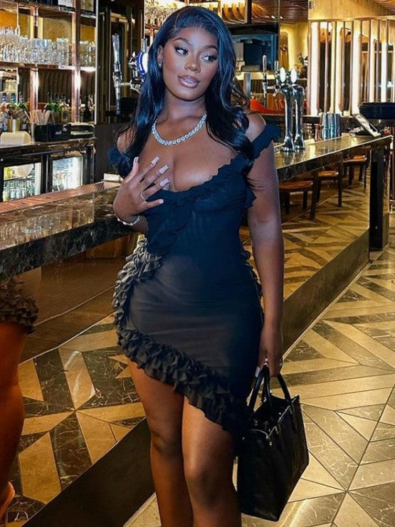 Sexy Backless Ruffles Irregular Dress