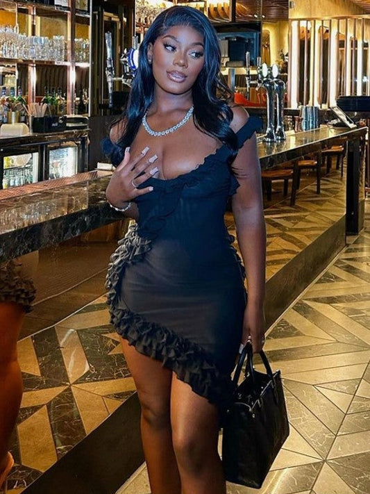 Sexy Backless Ruffles Irregular Dress