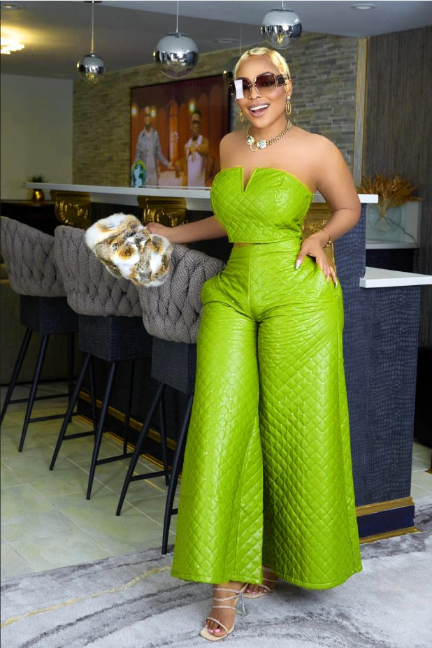 Rhombus Lattice Sleeveless Fitted Trouser Sets