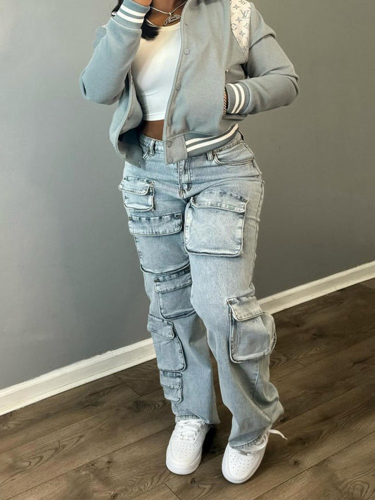 Straight Cargo Multi Pocket Jeans