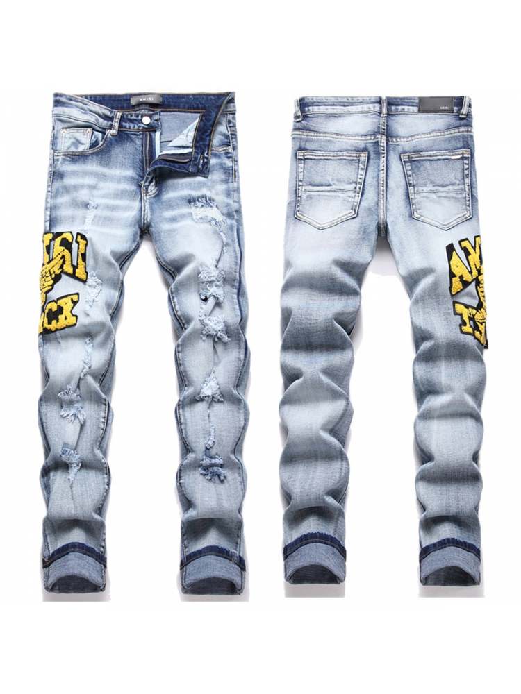 Letter Ripped Mid-rise Men's Jeans