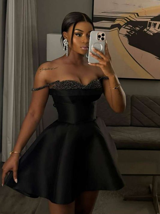 Solid Sequins A-line Sleeveless Mini Party Dress