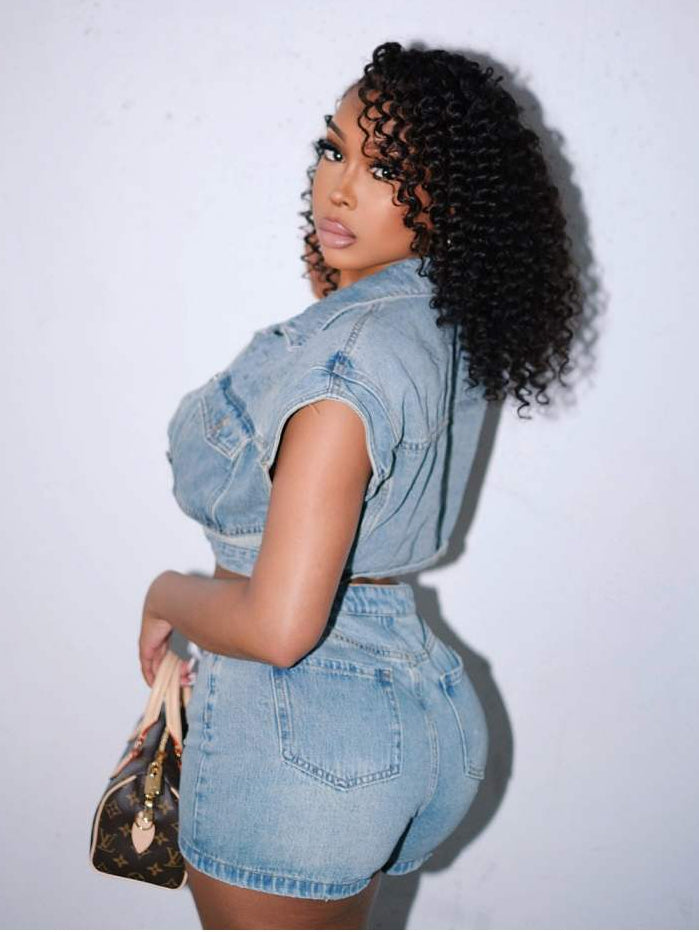 Denim Lapel Cropped Vest Short Sets