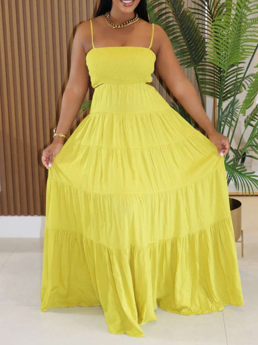 Smocking Waist Cut Sleeveless Maxi Dress