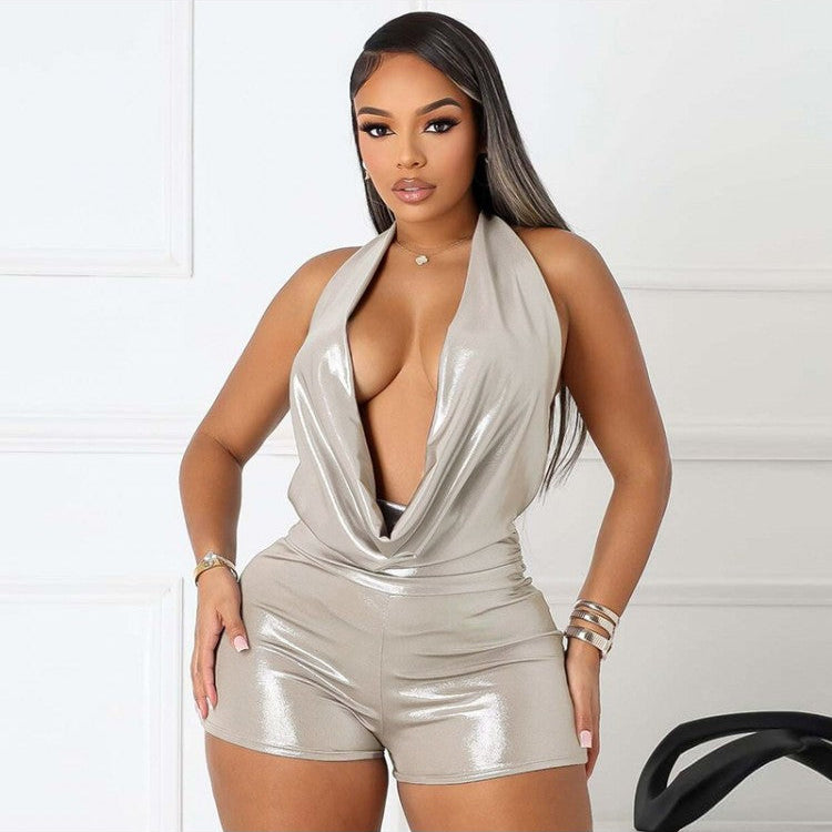 Red Ruby Backless Lace-Up Rompers