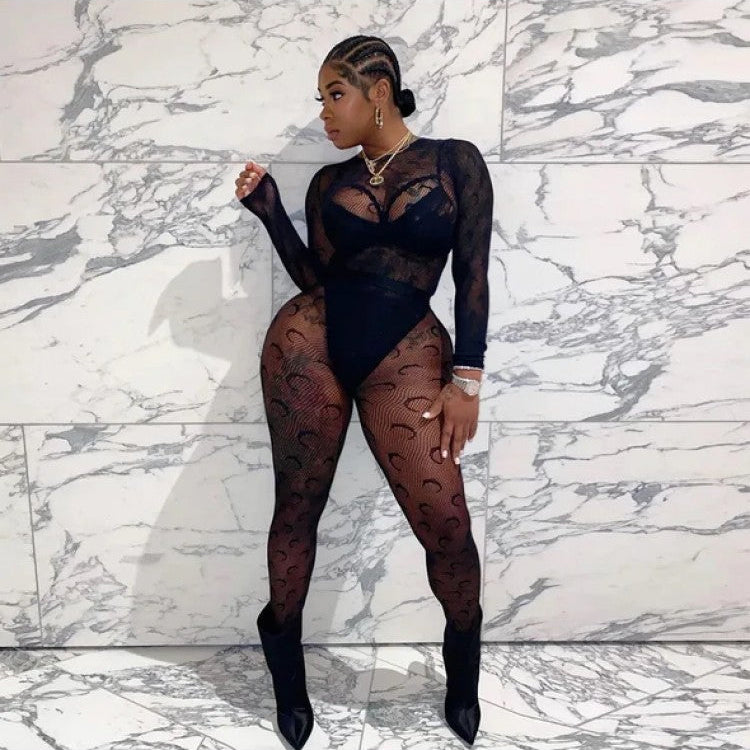 Crescent Moon Gauze See Through Fitted Pant Sets