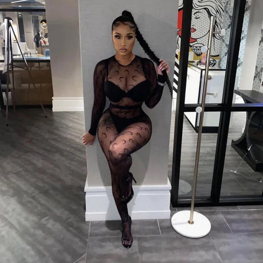 Crescent Moon Gauze See Through Fitted Pant Sets