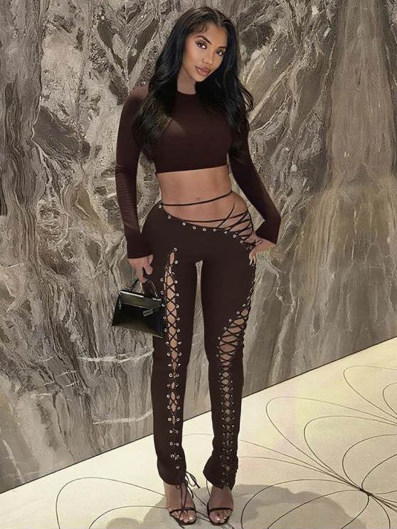 Bodycon Cropped Irregular Tie-wrap Pant Sets