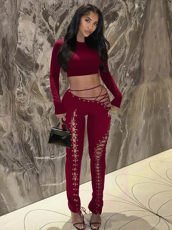 Bodycon Cropped Irregular Tie-wrap Pant Sets