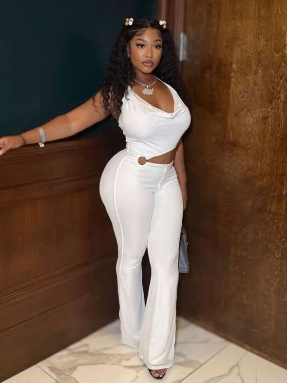Cutouts Metal Ring Backless Lace-Up Jumpsuits