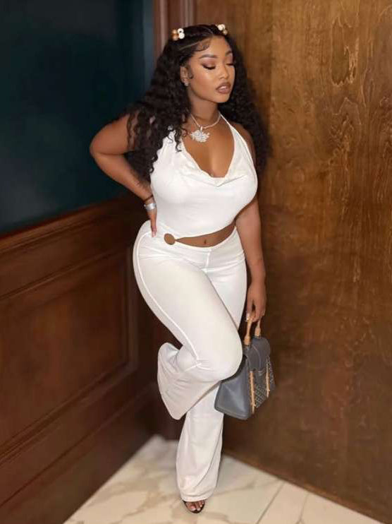 Cutouts Metal Ring Backless Lace-Up Jumpsuits