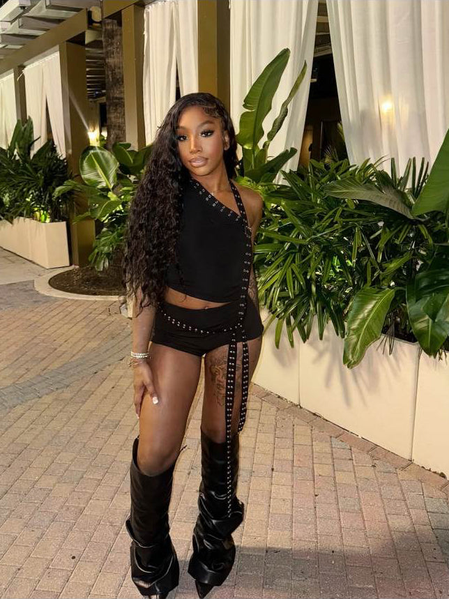 Rivet One Shoulder Cropped Short Sets