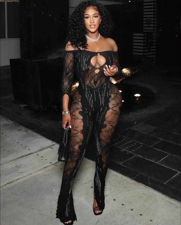 Hollow-out Sheer Off Shoulder Jumpsuits