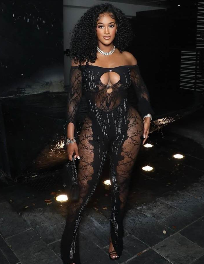 Hollow-out Sheer Off Shoulder Jumpsuits
