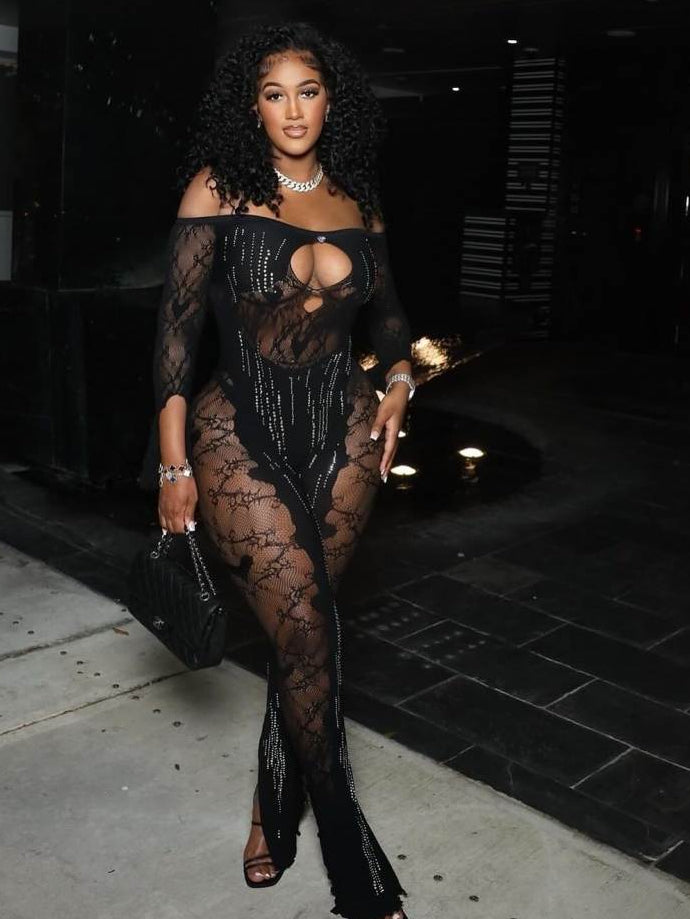 Hollow-out Sheer Off Shoulder Jumpsuits