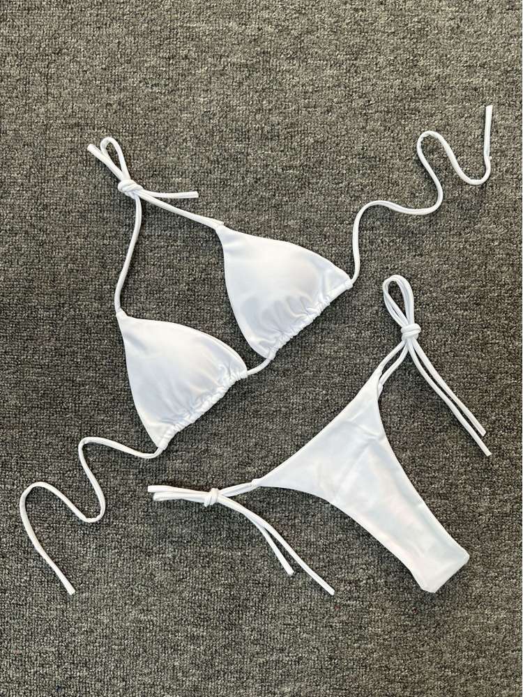 Plain Color Halter Tie-wrap Bikinis