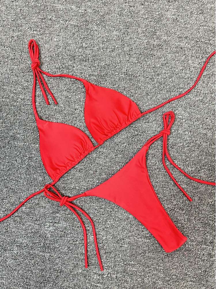 Plain Color Halter Tie-wrap Bikinis