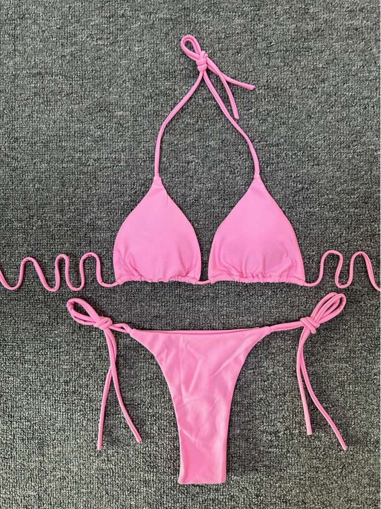 Plain Color Halter Tie-wrap Bikinis