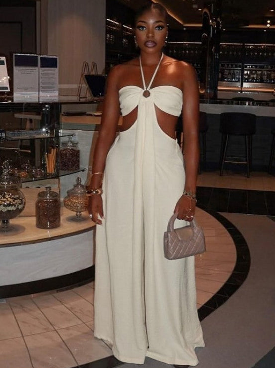 Halter Cutouts Backless Lace-Up Maxi Dress