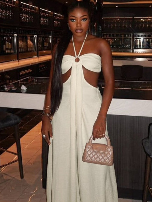 Halter Cutouts Backless Lace-Up Maxi Dress