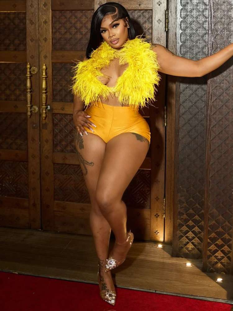 Feathers Tie-wrap Backless Satin Short Sets