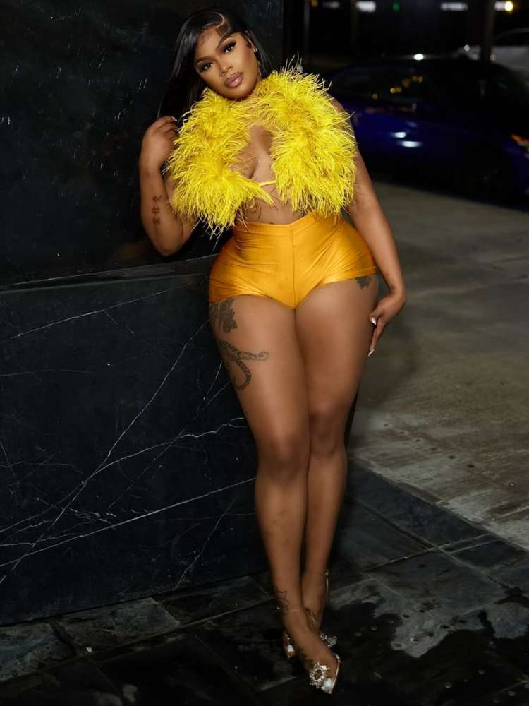 Feathers Tie-wrap Backless Satin Short Sets